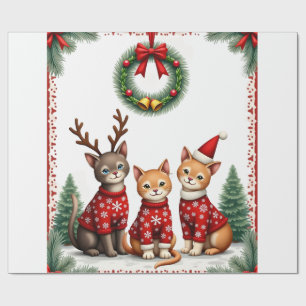 Papel De Presente Três gatos divertidos camisola de Natal feia do ga