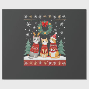 Papel De Presente Três gatos engraçados camisola de Natal gato feio