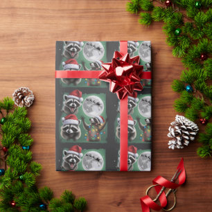 Papel De Presente Três Guaxinins Com O Natal Da Galáxia Da Lua 