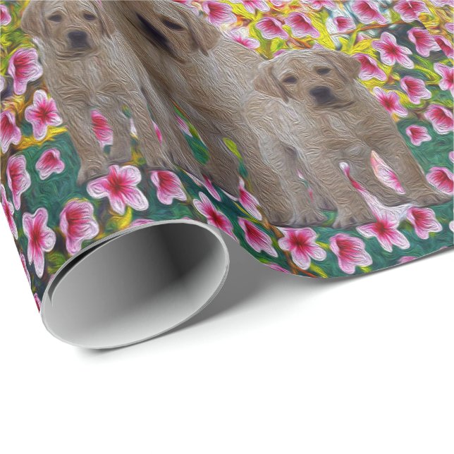 Papel De Presente Três Labradores Pintados De Óleo, (Ponta do rolo)