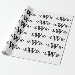 Papel De Presente Três letras monograma, preto e branco elegante