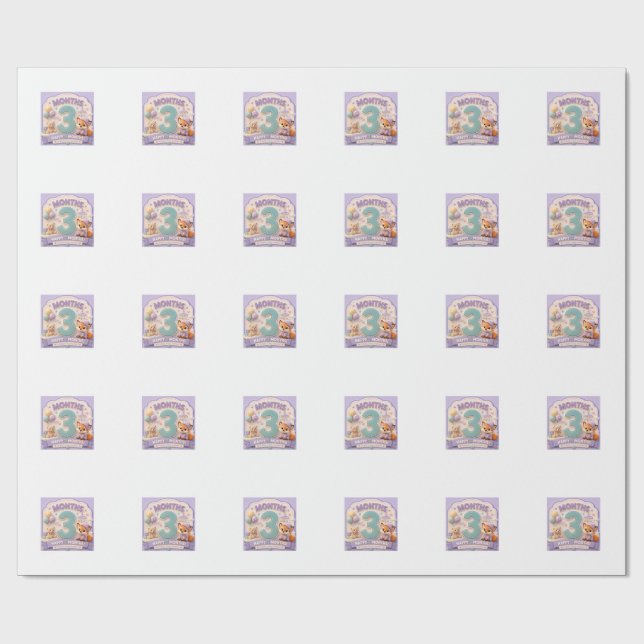 Papel De Presente Três Meses de Descoberta – Pequeno Marco do Bebê  (Aberto)
