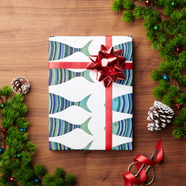Papel De Presente Três Peixes Estirpados (Presente de Natal)