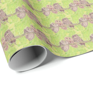 Papel De Presente Três Pequenas Corujas De Vassoura - pintura acríli