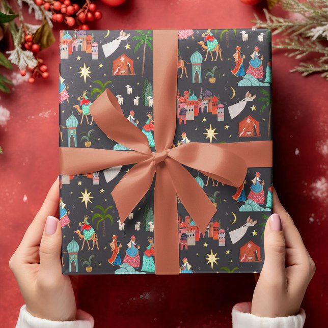 Papel De Presente Três Reis Magos Feriado de Natal (Three Wise men Christmas Holiday Wrapping Paper)