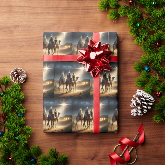 Papel De Presente Três sábios seguindo uma estrela (Presente de Natal)