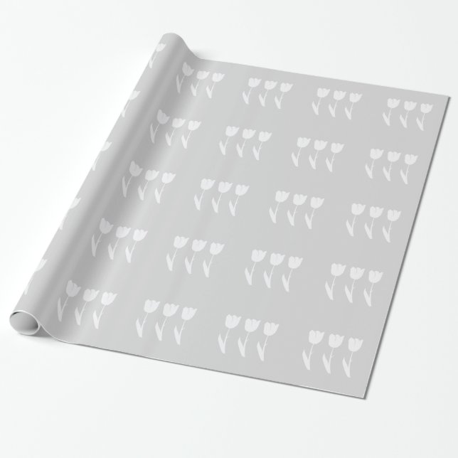 Papel De Presente Três Tulipas em Cinzas e Branco (Desenrolado)