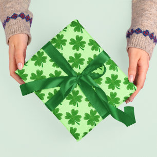 Papel De Presente Trevo de 4 Folhas Dia de São Patrício Verde Claro