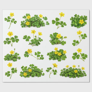 Papel De Presente Trevo de Madeira Amarela Flor de Campo Botânica Se