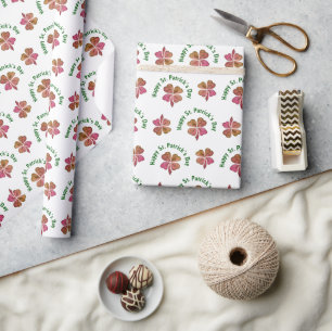 Papel De Presente Trevo de Três Folhas Rosa Dia de São Patrício
