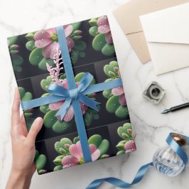 Papel De Presente Trevo Floral Rosa e Verde Oxalis