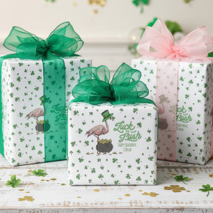 Papel De Presente Trevo Verde de Flamingo Sortudo