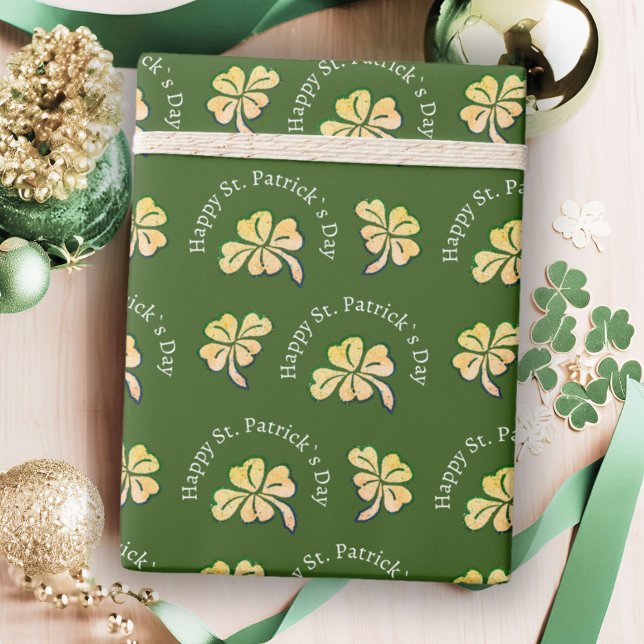 Papel De Presente Trevo Verde do Dia de São Patrício (Criador carregado)