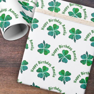Papel De Presente Trevo Verde Feliz Aniversário