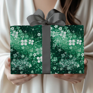 Papel De Presente Trevos Brancos e Verdes Chic com Pontos em Verde E