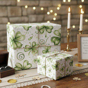 Papel De Presente Trevos de Três Folhas de Aquarela Verde