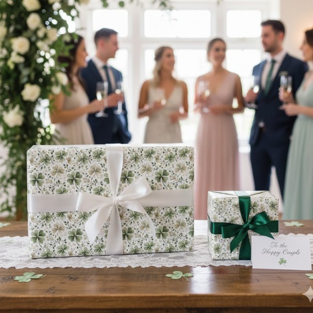 Papel De Presente Trevos em Flor Muted Verde Aquarela (Criador carregado)