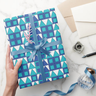 Papel De Presente Triângulo Azul Teal Quadrado Geométrico
