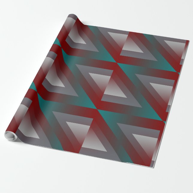 Papel De Presente triângulo da cinza teal burgundy (Desenrolado)
