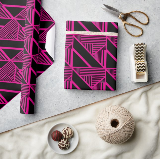 Papel De Presente Triângulo entre magenta e preto (Artesanato)