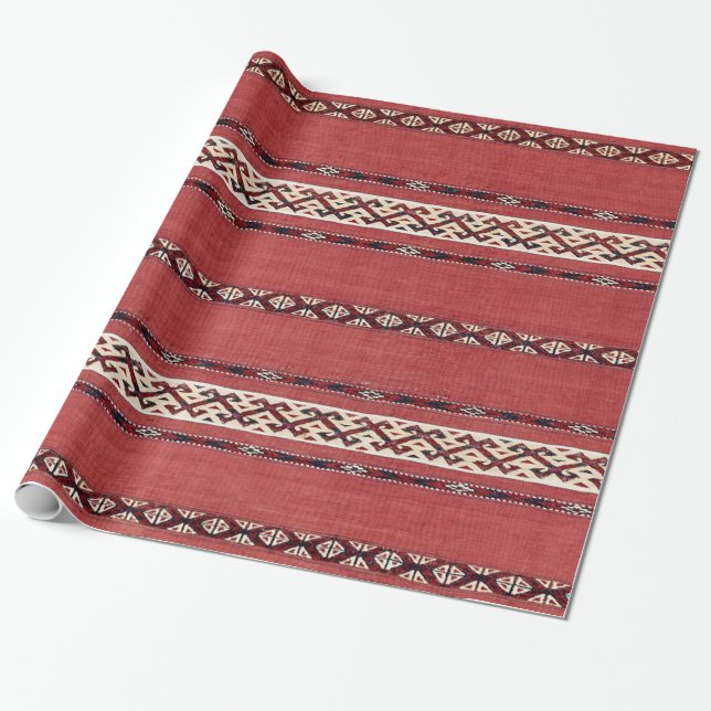 Papel De Presente Triângulo Stripe Kilim II Vermelho Preto Branco  (Desenrolado)