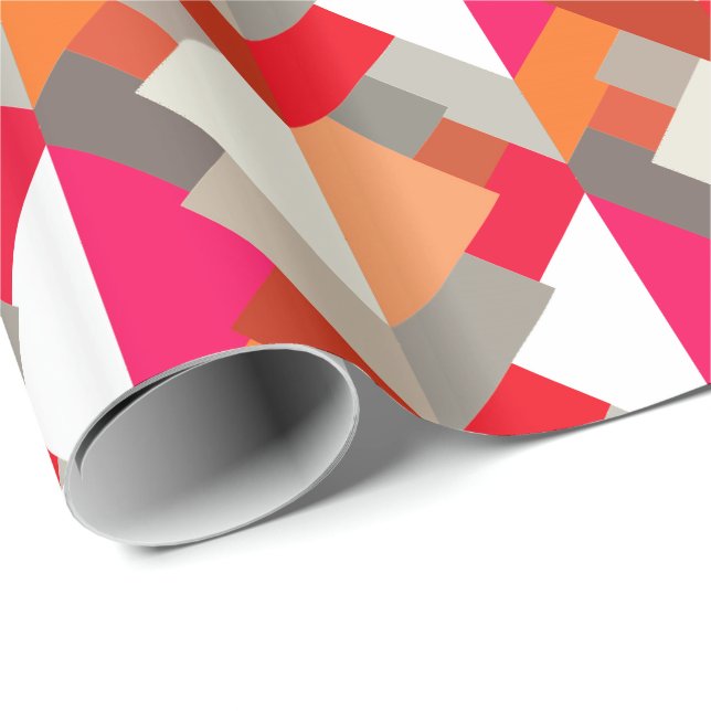 Papel De Presente Triângulos de Abstrato modernos, laranja, fúsia e  (Ponta do rolo)