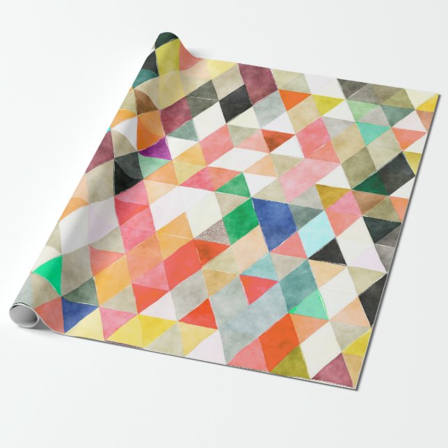 Papel De Presente Triângulos de Aquarela PixDezines Boho/Geométrico (Desenrolado)
