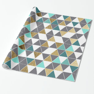 Papel De Presente Triângulos modernos da cerceta do branco cinzento