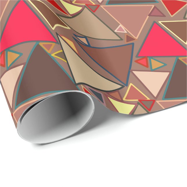 Papel De Presente Triângulos Modernos do Século médio, Taupe, Marrom (Ponta do rolo)