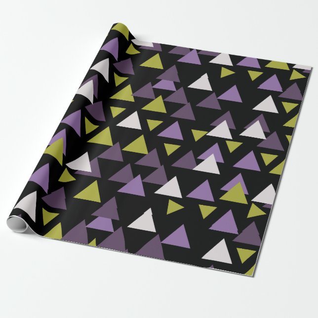 Papel De Presente Triângulos padrão Abacate e Roxo (Desenrolado)