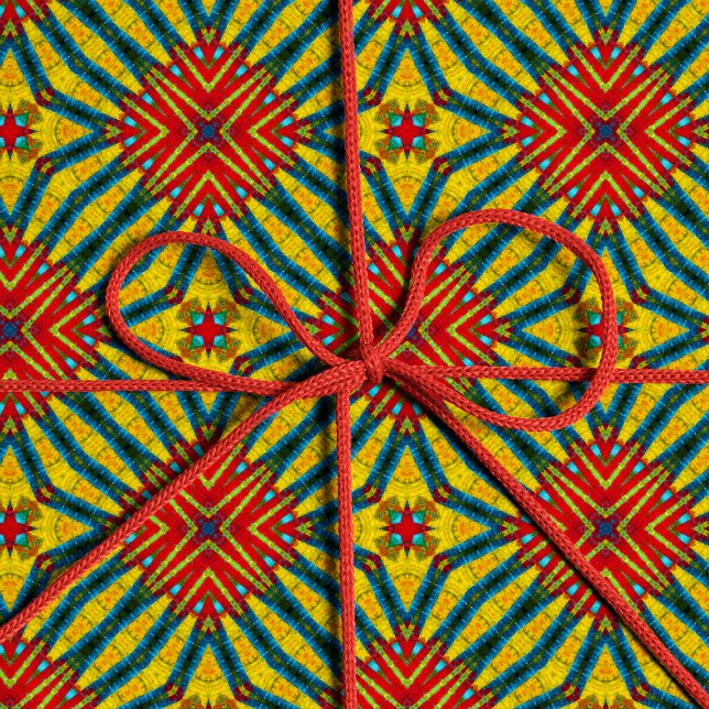 Papel De Presente Tribal Abstrato de Hippie Vermelho Amarelo Azul Az (Criador carregado)