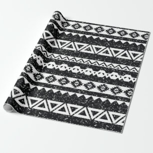 Papel De Presente Tribal Asteca Brilho Preto Formas Geométricas Bran