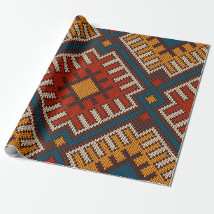 Papel De Presente Tribal Aztec, padrão sem costura, em lã de malha