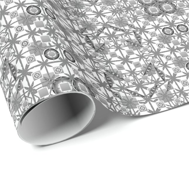 Papel De Presente Tribal Batik - cinzas / cinzas, preto e branco (Ponta do rolo)