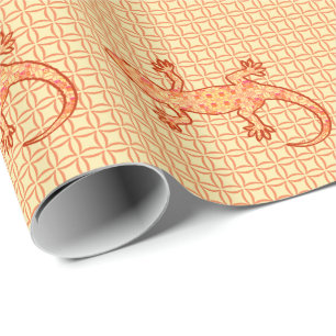 Papel De Presente Tribal batik Gecko - coral e laranja claro
