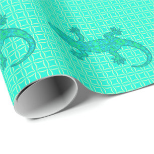 Papel De Presente Tribal batik Gecko - turquesa / pavão