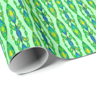 Papel De Presente Tribal Batik - Mint, Emerald Green e Blue