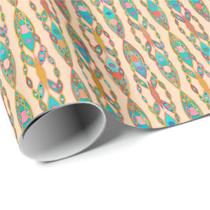 Papel De Presente Tribal Batik - Rosa Pêssego e Turquesa
