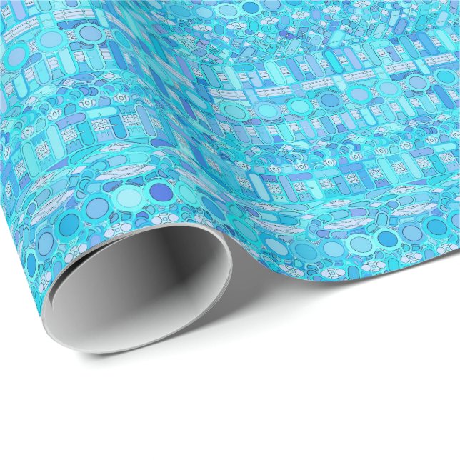 Papel De Presente Tribal Batik - tons de azul-turquesa (Ponta do rolo)