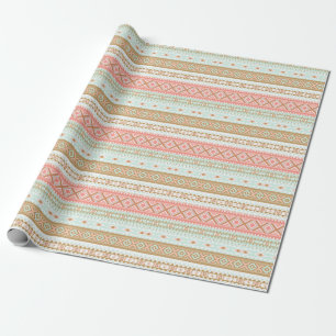 Papel de Presente Tribal Coral Mint Azteca