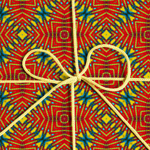 Papel De Presente Tribal Floral Amarelo e Vermelho abstrato