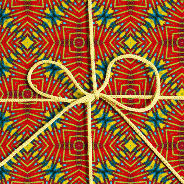 Papel De Presente Tribal Floral Amarelo e Vermelho abstrato (Criador carregado)