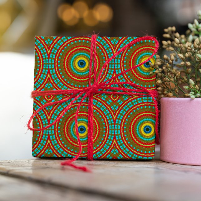 Papel De Presente Tribal Geométrico Azul Amarelo Amarelo Azul legal (Criador carregado)