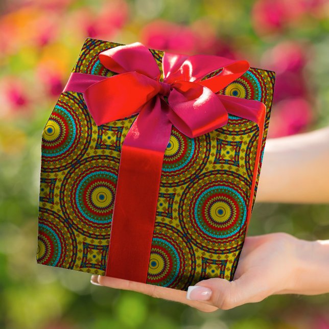 Papel De Presente Tribal Geométrico Azul Amarelo Amarelo Azul legal (Criador carregado)