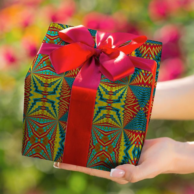 Papel De Presente Tribal Geométrico Azul Amarelo Amarelo Azul legal (Criador carregado)