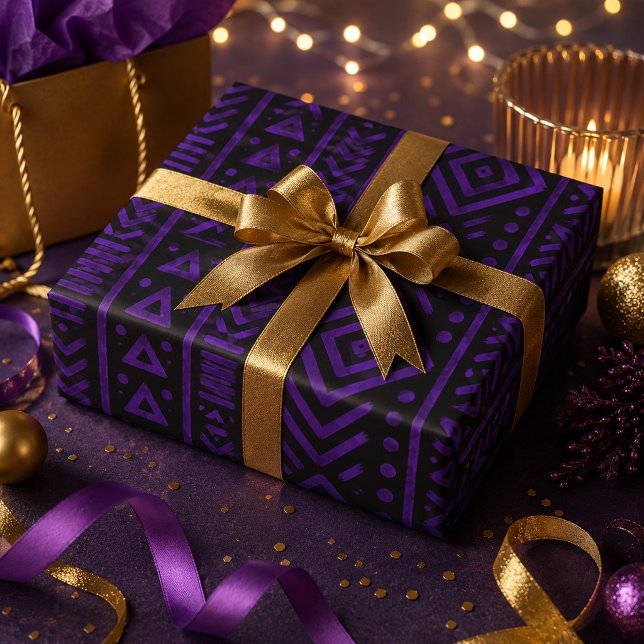 Papel De Presente Tribal Geométrico Ousado Afrocentrado Roxo (Criador carregado)