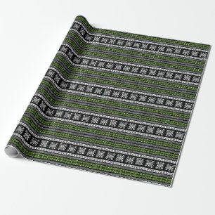 Papel De Presente Tribal Navajo, padrão verde branco preto.