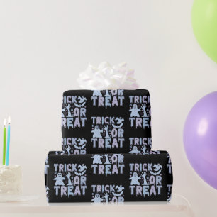 Papel De Presente Trick or Treat Fantasmas Fofo Preto Halloween
