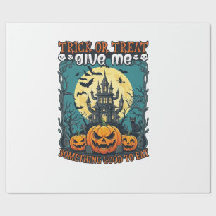 Papel De Presente Trick Or Treat Halloween Casa Assombrada Abóboras