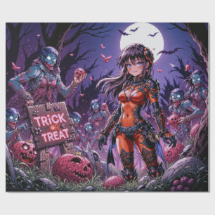 Papel De Presente Trick ou Treine Zombies Halloween Entregando o Cér